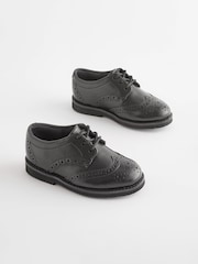 Black Wide Fit (G) Smart Leather Brogues Shoes - Image 1 of 5