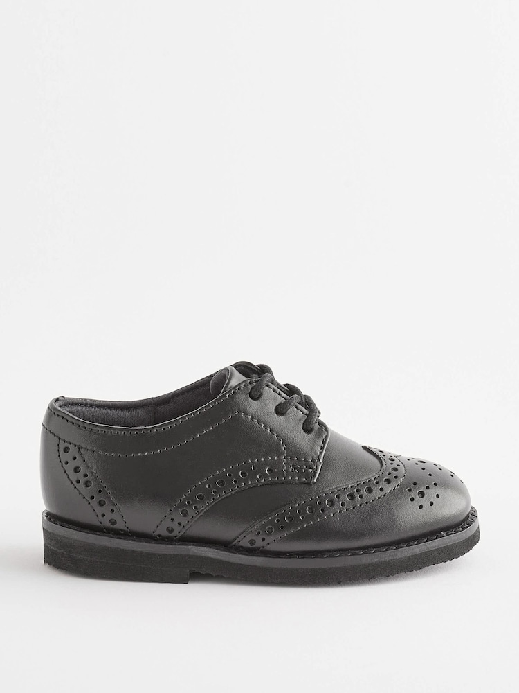Black Wide Fit (G) Smart Leather Brogues Shoes - Image 2 of 5