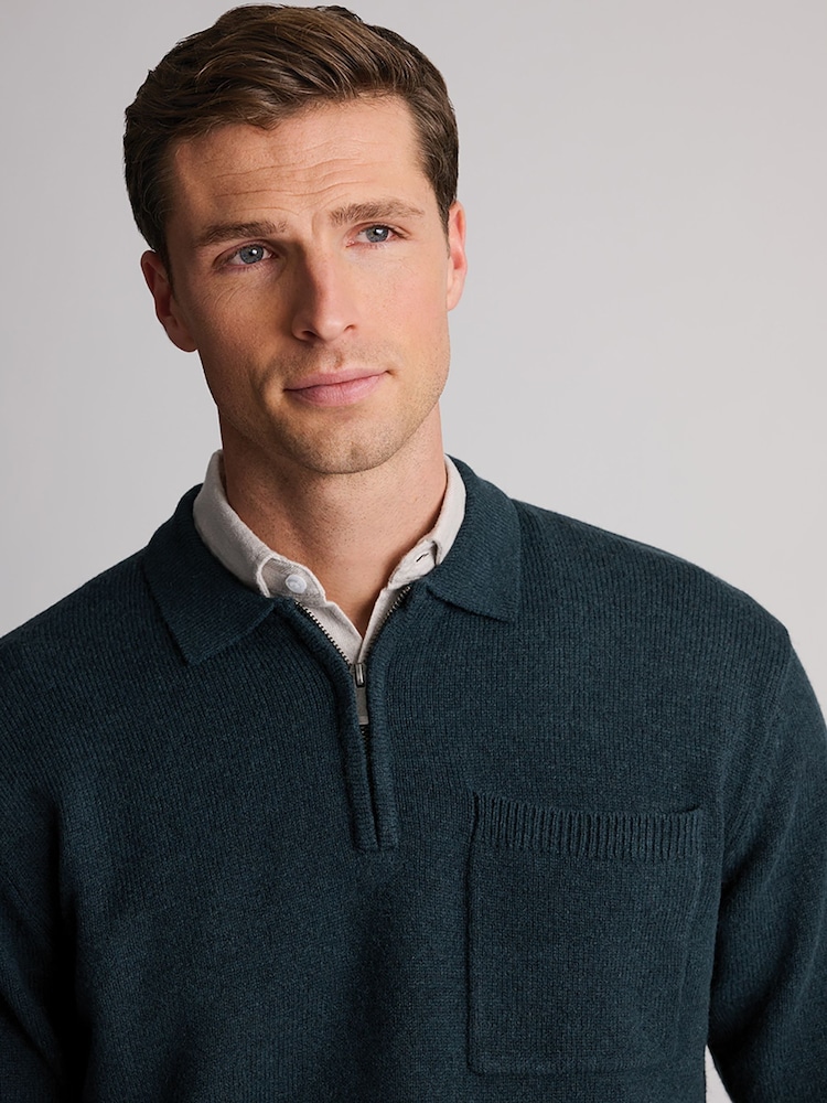 Dunkles Petrolblau - Brook Taverner Lambswool Blend Quarter Zip Jumper - Bild 2 von 5 Dunkles Petrolblau - Brook Taverner Lambswool Blend Quarter Zip Jumper - Bild 2 von 5
