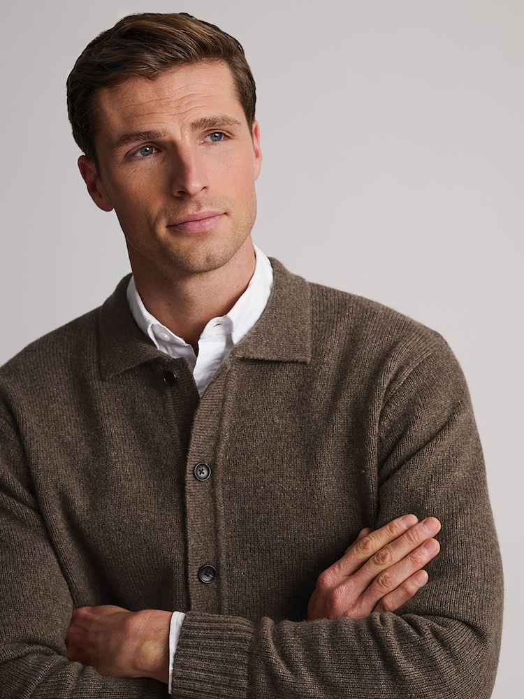 Brook Taverner Brown Lambswool Blend Button-Through Cardigan - Image 2 of 4 Brook Taverner Brown Lambswool Blend Button-Through Cardigan - Image 2 of 4