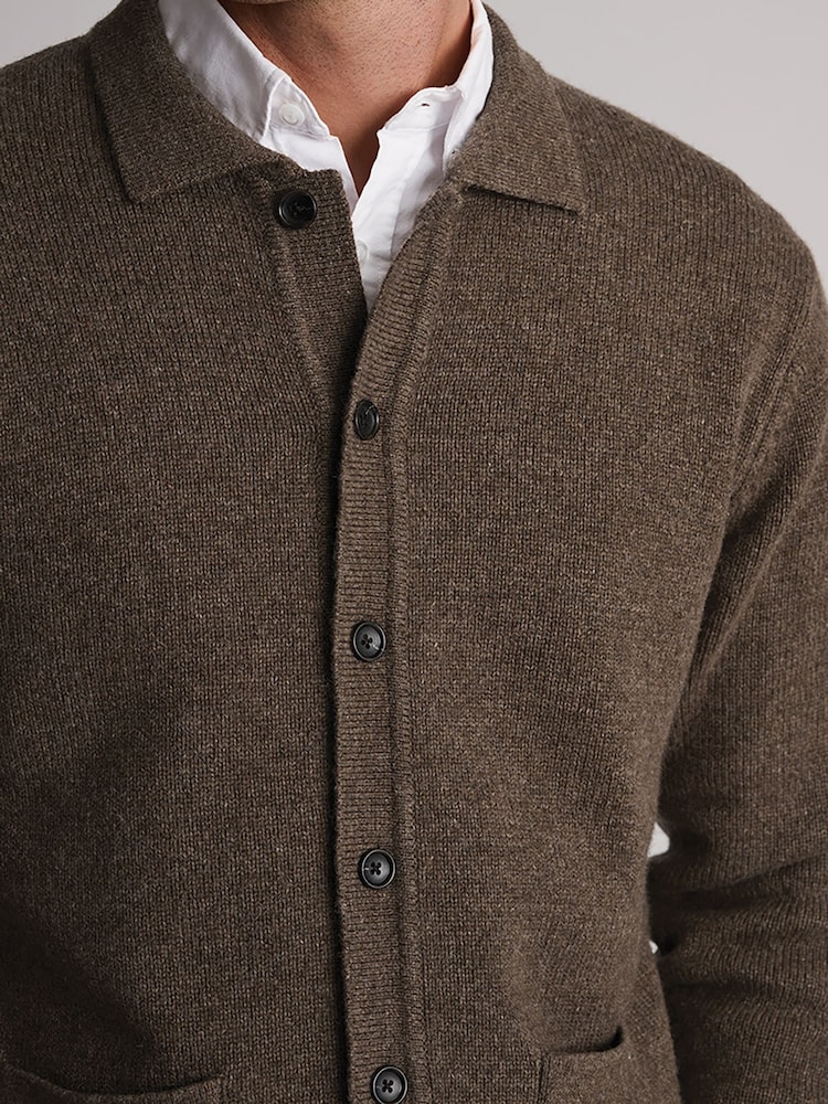 Brook Taverner Brown Lambswool Blend Button-Through Cardigan - Image 4 of 4 Brook Taverner Brown Lambswool Blend Button-Through Cardigan - Image 4 of 4