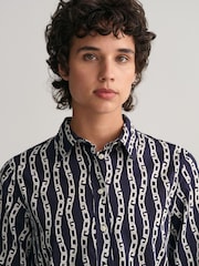 GANT Blue Chain Print Cotton Voile Shirt - Image 4 of 5
