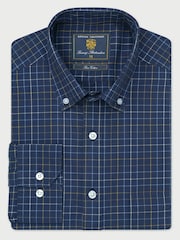 Blau - Brook Taverner Tattersall kariertes Baumwollhemd - Bild 2 von 6