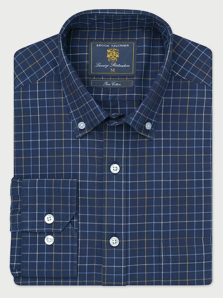 Blau - Brook Taverner Tattersall kariertes Baumwollhemd - Bild 2 von 6 Blau - Brook Taverner Tattersall kariertes Baumwollhemd - Bild 2 von 6