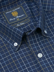 Blau - Brook Taverner Tattersall kariertes Baumwollhemd - Bild 5 von 6
