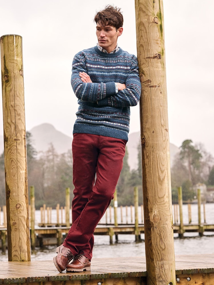 Brook Taverner Blue Fair Isle Lambswool Blend Crew Neck Jumper - Image 1 of 4