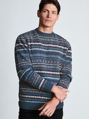 Brook Taverner Blue Fair Isle Lambswool Blend Crew Neck Jumper - Image 2 of 4