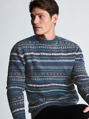 Brook Taverner Blue Fair Isle Lambswool Blend Crew Neck Jumper - Image 3 of 4
