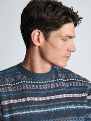 Brook Taverner Blue Fair Isle Lambswool Blend Crew Neck Jumper - Image 4 of 4