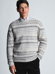 Braun - Brook Taverner Fair Isle Lambswool Blend Crew Neck Jumper - Bild 1 von 4