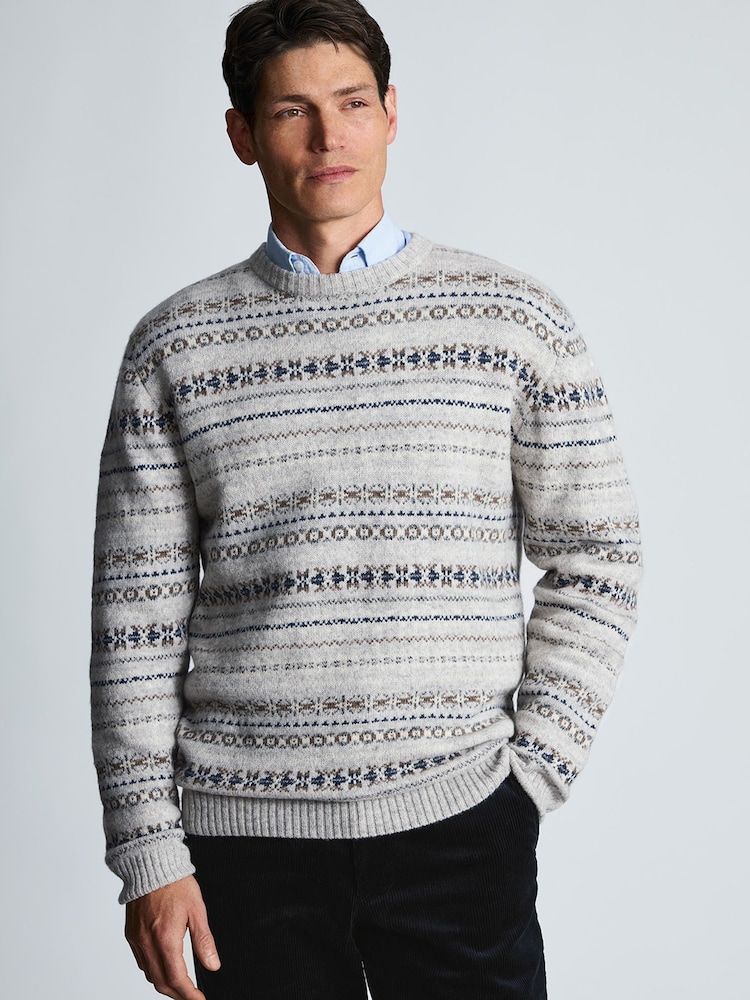 Braun - Brook Taverner Fair Isle Lambswool Blend Crew Neck Jumper - Bild 1 von 4 Braun - Brook Taverner Fair Isle Lambswool Blend Crew Neck Jumper - Bild 1 von 4