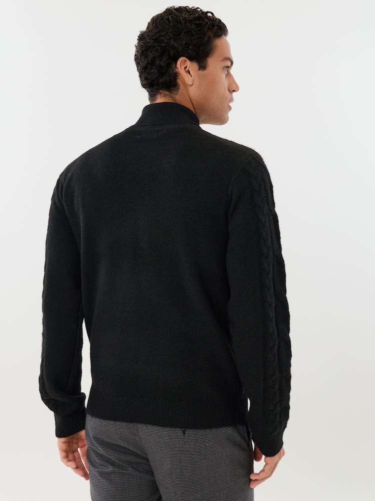 Threadbare Black Cable Knit Roll Neck Jumper - Image 2 of 5