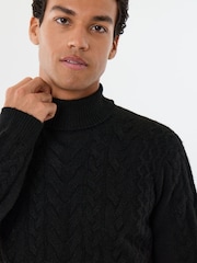 Threadbare Black Cable Knit Roll Neck Jumper - Image 4 of 5
