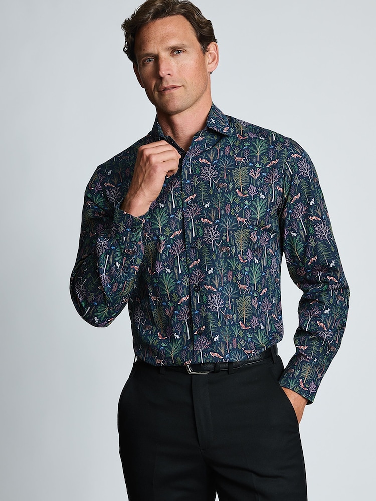Brook Taverner Blue Woodland Printed Cotton Shirt - Image 1 of 5 Brook Taverner Blue Woodland Printed Cotton Shirt - Image 1 of 5