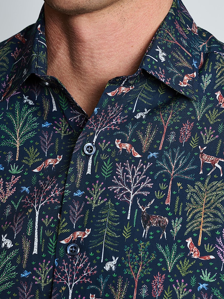 Brook Taverner Blue Woodland Printed Cotton Shirt - Image 2 of 5 Brook Taverner Blue Woodland Printed Cotton Shirt - Image 2 of 5