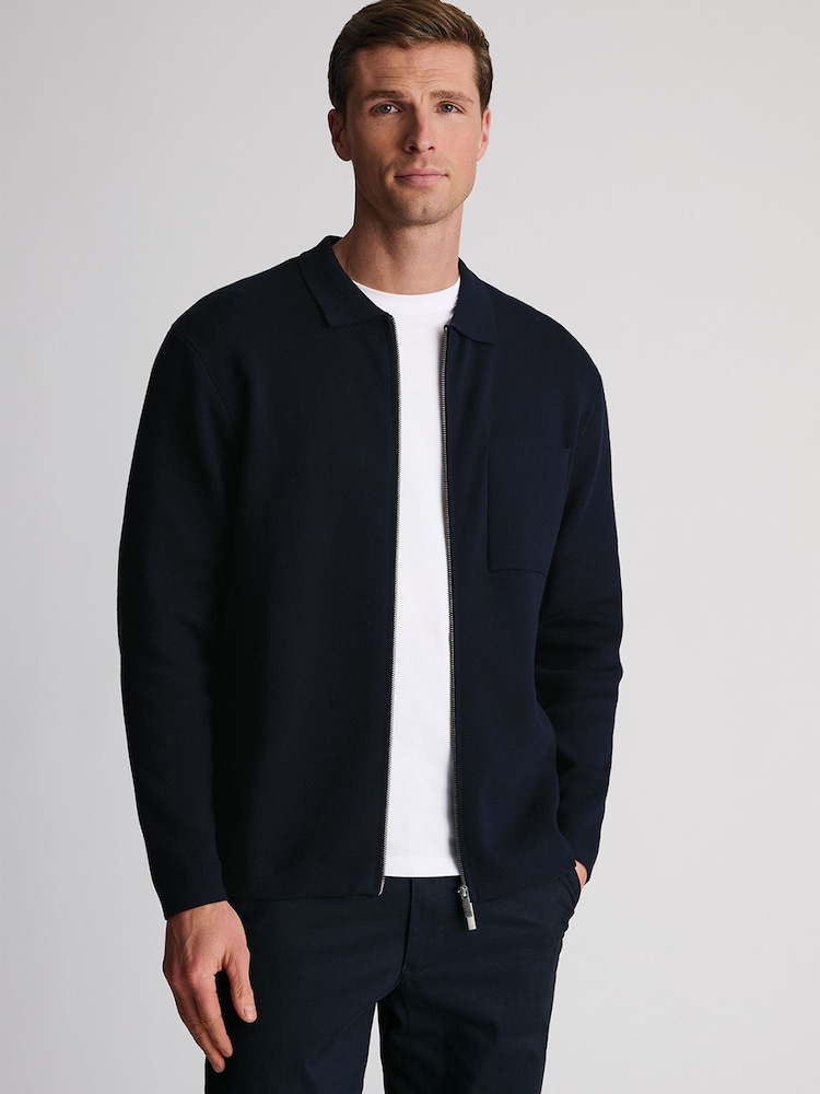 Brook Taverner Blue Milano Cotton Full Zip Cardigan - Image 2 of 6 Brook Taverner Blue Milano Cotton Full Zip Cardigan - Image 2 of 6