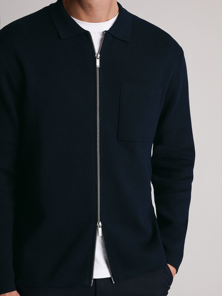 Brook Taverner Blue Milano Cotton Full Zip Cardigan - Image 6 of 6 Brook Taverner Blue Milano Cotton Full Zip Cardigan - Image 6 of 6