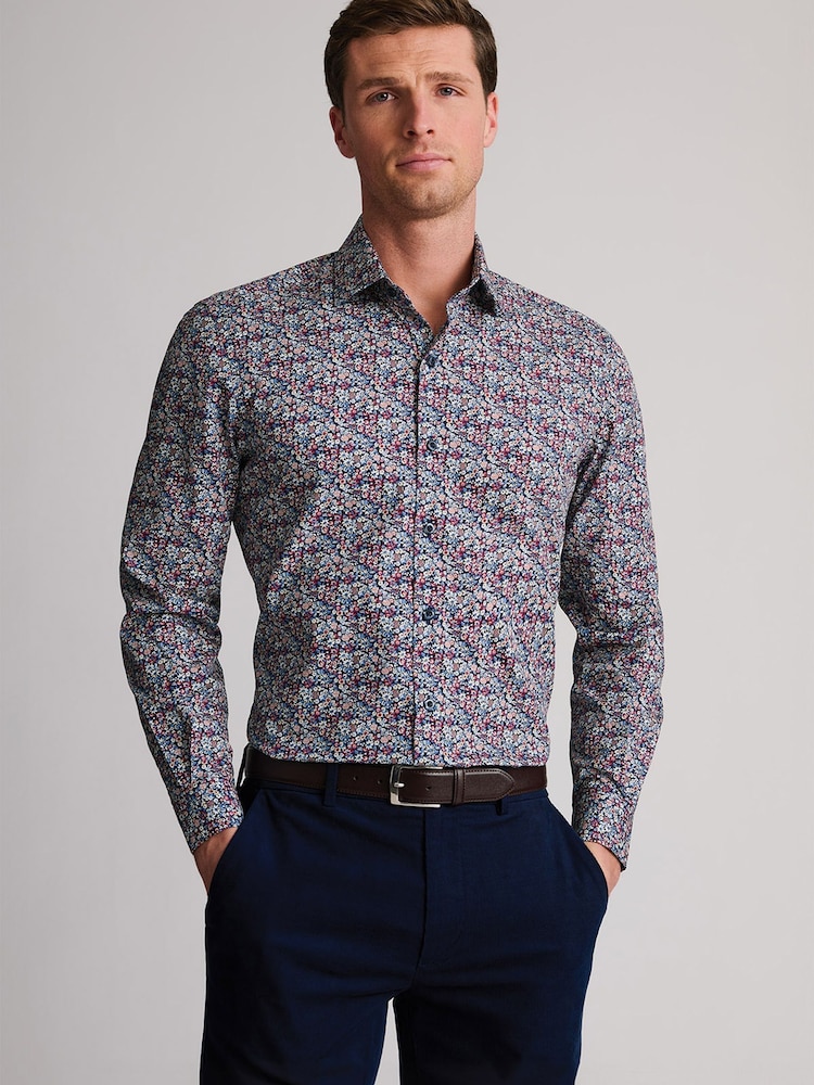 Brook Taverner Blue Floral Floral Print Cotton Shirt - Image 1 of 6