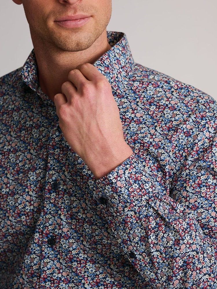 Brook Taverner Blue Floral Floral Print Cotton Shirt - Image 6 of 6
