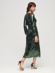 Superdry Green Sequin Wrap Maxi Dress - Image 2 of 3