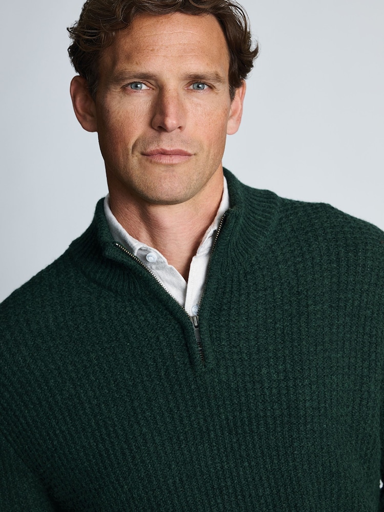 Zaļš - Brook Taverner Textured Lambswool Blend Quarter Zip Jumper - Attēls 2 no 4