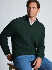 Zaļš - Brook Taverner Textured Lambswool Blend Quarter Zip Jumper - Attēls 3 no 4