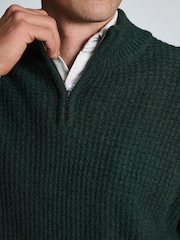 Zaļš - Brook Taverner Textured Lambswool Blend Quarter Zip Jumper - Attēls 4 no 4