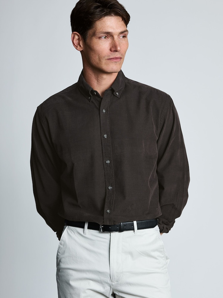 Smeđa - Brook Taverner Cotton Needlecord Shirt - Slika 1 od 6
