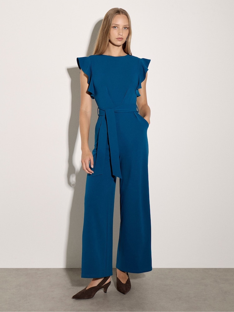 Apricot Blue Ruffle Sleeve Jersey Jumpsuit - Image 1 of 4