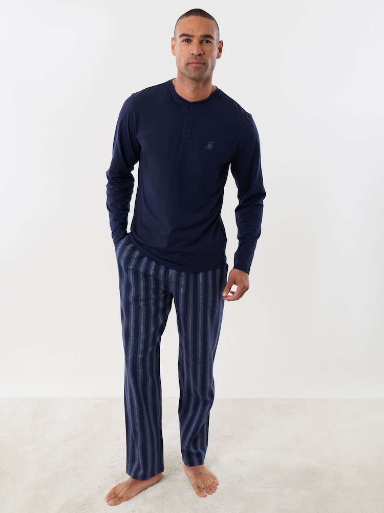 Threadbare Blue Stripe Cotton Rich Top & Flannel Trousers Pjyamas Set - Image 1 of 4 Threadbare Blue Stripe Cotton Rich Top & Flannel Trousers Pjyamas Set - Image 1 of 4