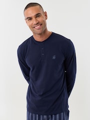 Threadbare Blue Stripe Cotton Rich Top & Flannel Trousers Pjyamas Set - Image 3 of 4