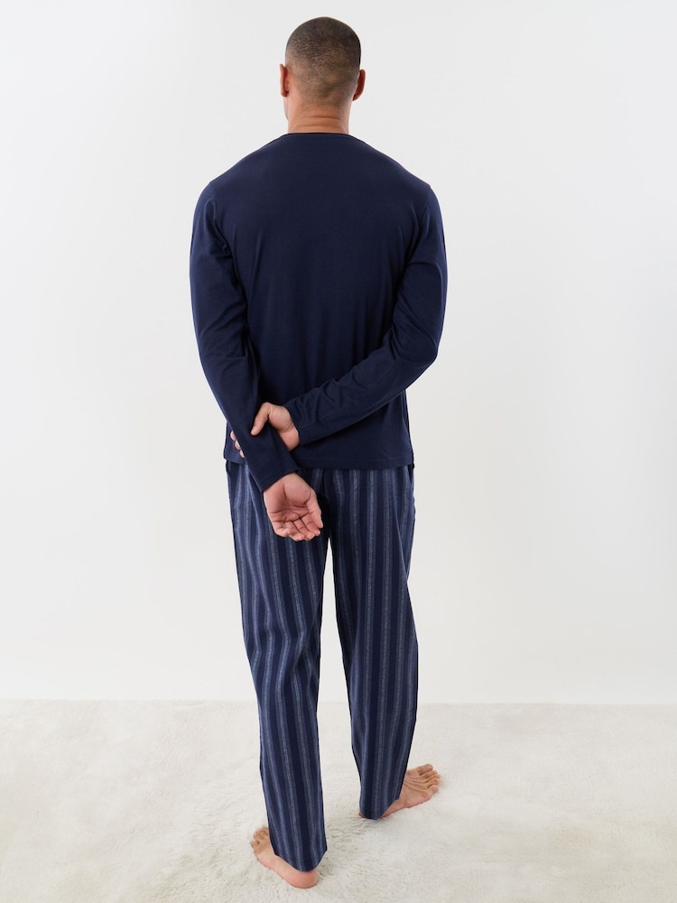 Threadbare Blue Stripe Cotton Rich Top & Flannel Trousers Pjyamas Set - Image 4 of 4 Threadbare Blue Stripe Cotton Rich Top & Flannel Trousers Pjyamas Set - Image 4 of 4