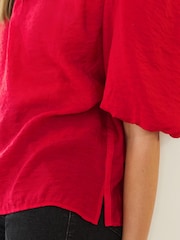 Berry Red Puff Sleeve V-Neck Blouse - Image 5 of 7