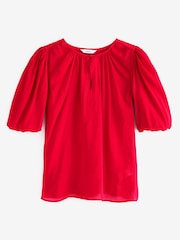 Berry Red Puff Sleeve V-Neck Blouse - Image 6 of 7