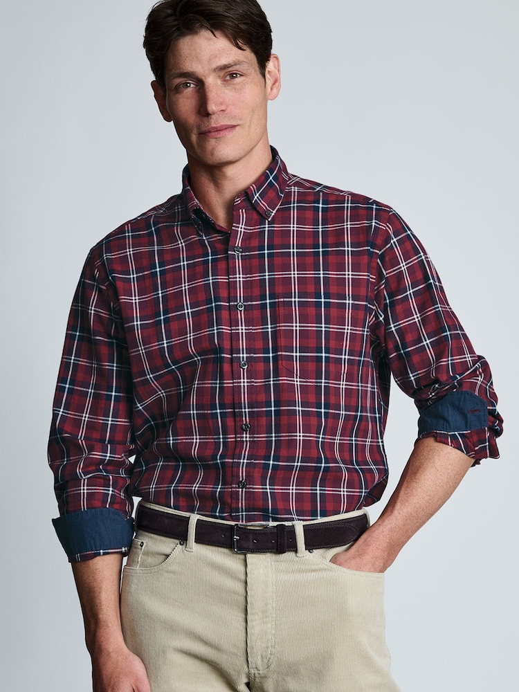 Roșu - Brook Taverner Herringbone Tonal Check Cotton Shirt - Imaginea 1 din 6