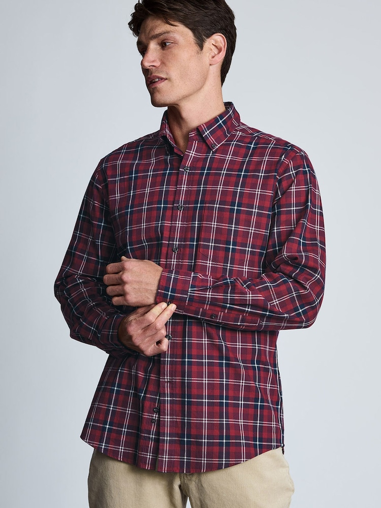 Roșu - Brook Taverner Herringbone Tonal Check Cotton Shirt - Imaginea 2 din 6