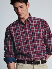 Roșu - Brook Taverner Herringbone Tonal Check Cotton Shirt - Imaginea 3 din 6