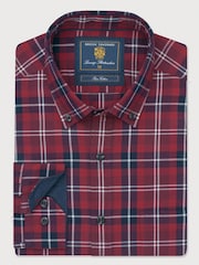 Roșu - Brook Taverner Herringbone Tonal Check Cotton Shirt - Imaginea 4 din 6