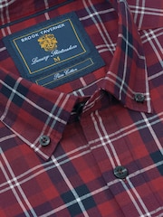 Roșu - Brook Taverner Herringbone Tonal Check Cotton Shirt - Imaginea 5 din 6