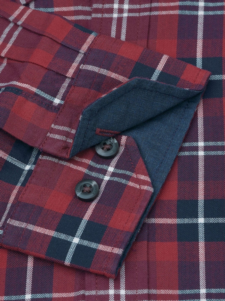 Roșu - Brook Taverner Herringbone Tonal Check Cotton Shirt - Imaginea 6 din 6