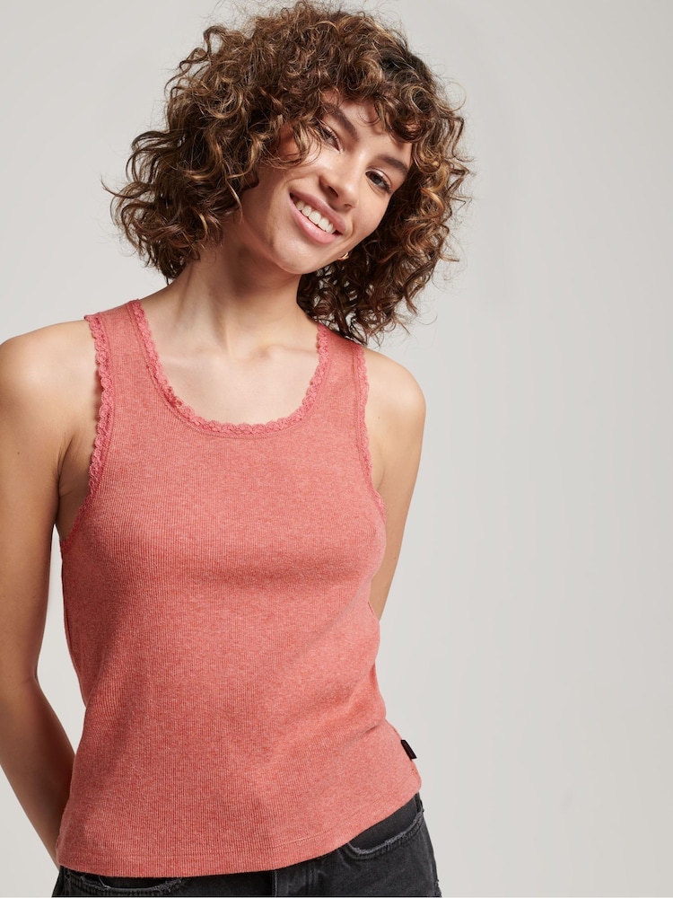 Superdry Pink Lace Trim Vest Top - Image 1 of 4