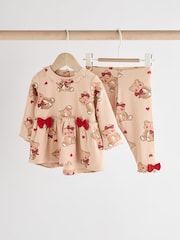 Beige/Red Check Bear Baby Long Sleeve Frill Top And Leggings Set - Image 1 of 16