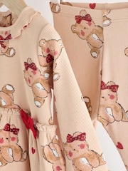 Beige/Red Check Bear Baby Long Sleeve Frill Top And Leggings Set - Image 11 of 16