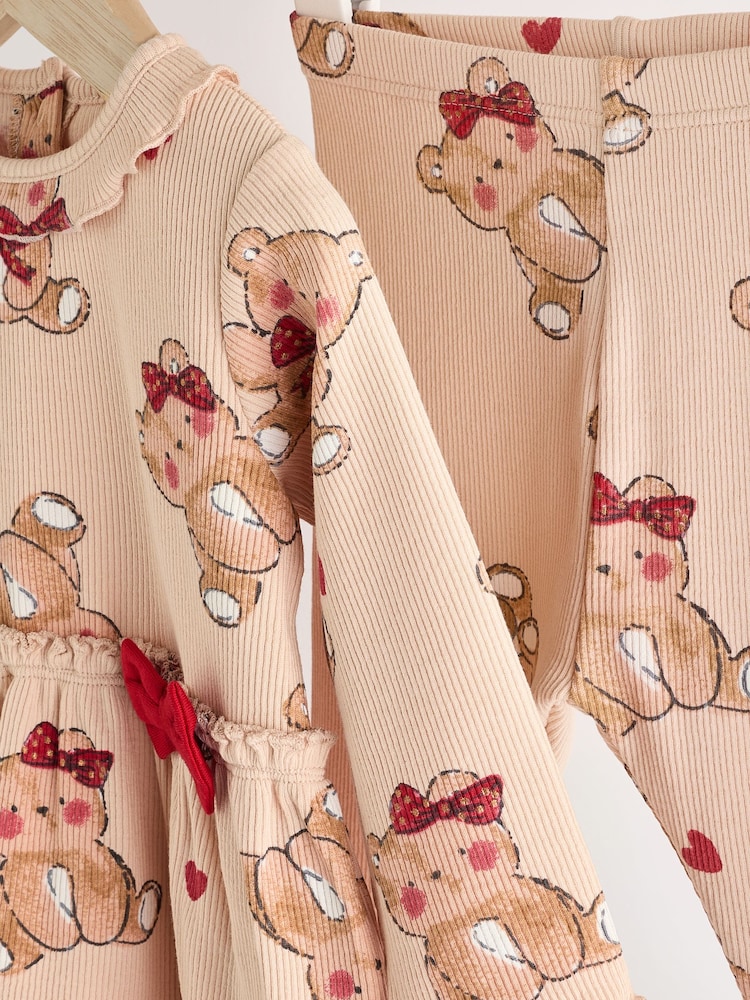 Beige/Red Check Bear Baby Long Sleeve Frill Top And Leggings Set - Image 11 of 16