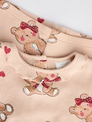 Beige/Red Check Bear Baby Long Sleeve Frill Top And Leggings Set - Image 12 of 16