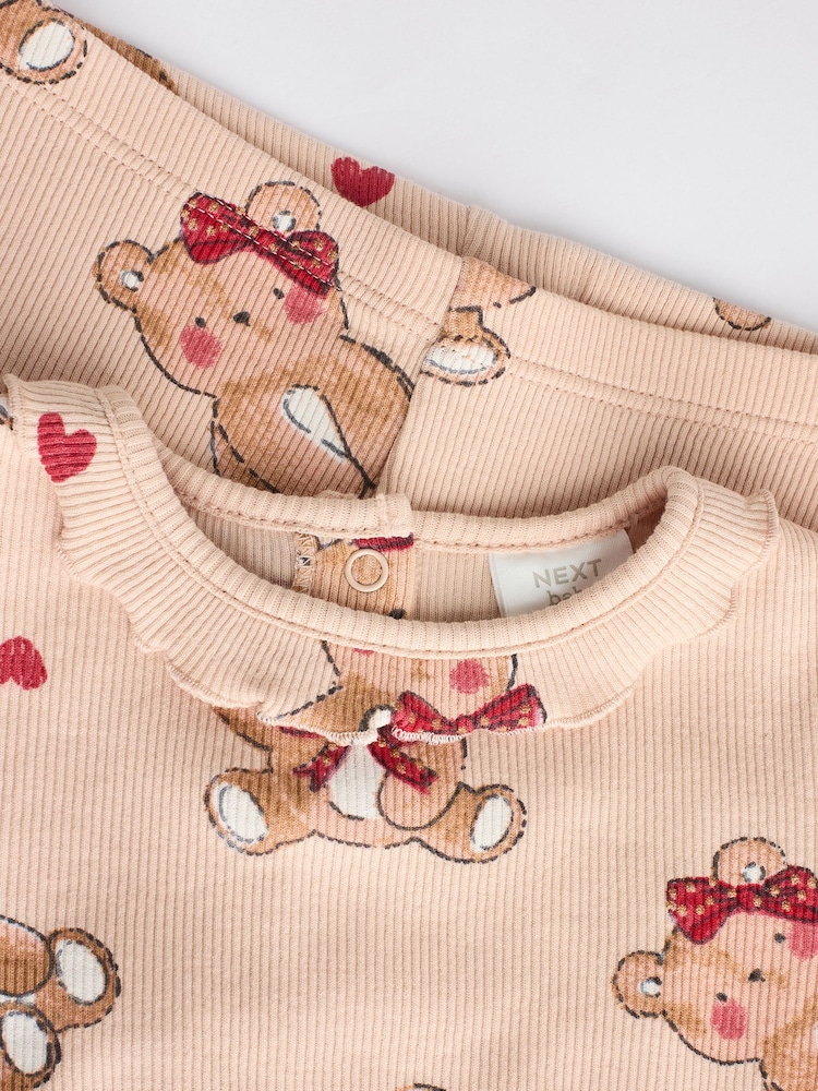 Beige/Red Check Bear Baby Long Sleeve Frill Top And Leggings Set - Image 12 of 16