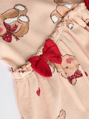 Beige/Red Check Bear Baby Long Sleeve Frill Top And Leggings Set - Image 14 of 16