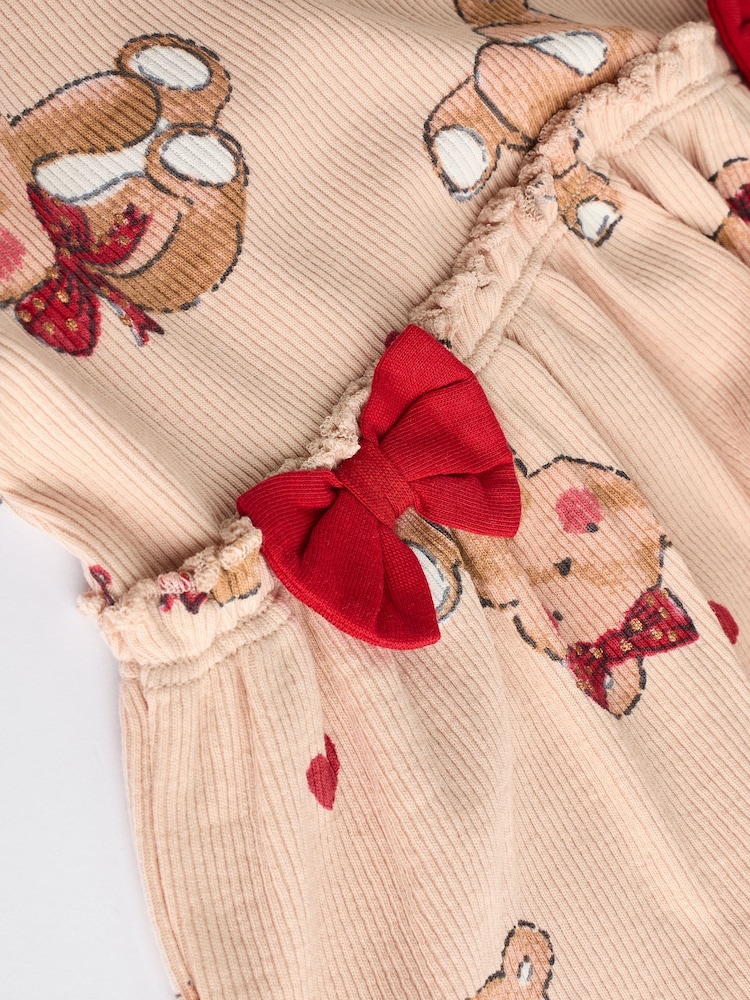 Beige/Red Check Bear Baby Long Sleeve Frill Top And Leggings Set - Image 14 of 16