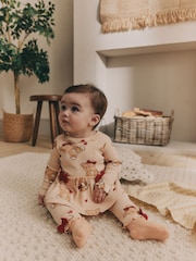 Beige/Red Check Bear Baby Long Sleeve Frill Top And Leggings Set - Image 2 of 16