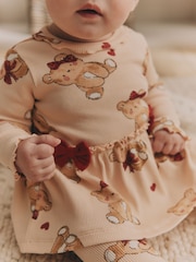 Beige/Red Check Bear Baby Long Sleeve Frill Top And Leggings Set - Image 4 of 16